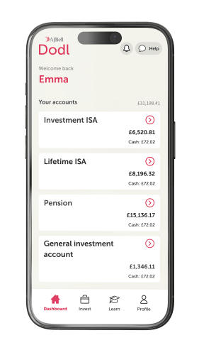 Phone preview with app screen showing range of Dodl accounts