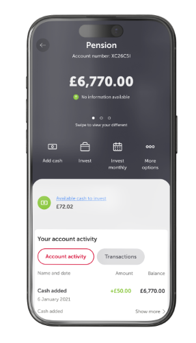 Preview of app showing pension account
