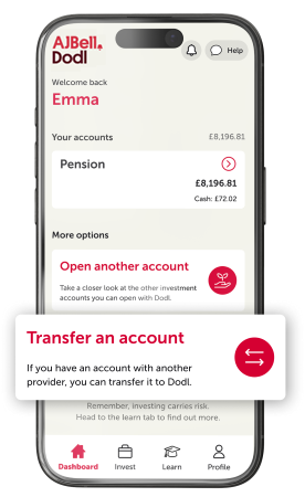 Preview of app showing how to start a transfer